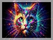 Kot, Głowa, Wąsy, Linie, Kolorowe, Grafika