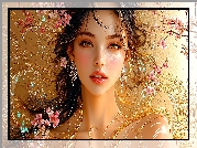 Grafika, Dziewczyna, Kwiaty, Kolczyki