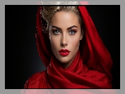 Kobieta, Blondynka, Makijaż, Chusta, Czerwona