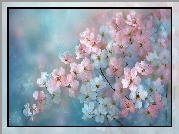 Różowe, Niebieskie, Białe, Kwiaty, Grafika AI