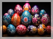 Wielkanoc, Jajka, Udekorowane, Pisanki, Czarne, Tło, AI