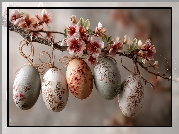 Kolorowe, Pisanki, Gałązki, Kwiaty, Wielkanoc, Grafika AI