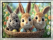 Zajączki, Koszyk, Pisanki, Grafika AI