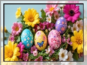 Kolorowe, Pisanki, Różowe, Żółte, Kwiaty, Wielkanoc, Grafika AI