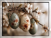 Pisanki, Gałązka, Białe, Kwiaty, Styl, Rustykalny, Wielkanoc, Grafika AI