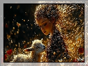 Dziewczynka, Kwiaty, Koza, Kózka, Grafika AI