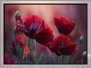 Czerwone, Maki, Kwiaty, Grafika AI