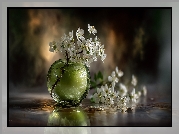 Szklany, Wazonik, Zielone, Jabłko, Białe, Kwiaty, Drzewo owocowe, Grafika AI