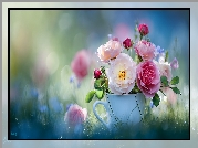 Róże, Kolorowe, Kwiaty, Biały, Kubek, Grafika AI