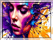 Kobieta, Twarz, Kolorowa, Farba, Grafika AI