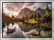 Góry, Dolomity, Jezioro, Lago Limides, Drzewa, Odbicie, Włochy