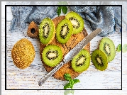 Owoce, Kiwi, Plastry, Deska, Nóż, Mięta, Szalik