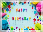 Urodziny, Świeczki, Napis, Happy Birthday, Akcesoria